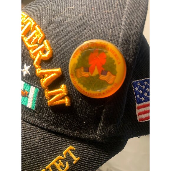 Vietnam War Marine Vet Ribbon Embroidered Black Cap & Pin - Picture 3 of 8